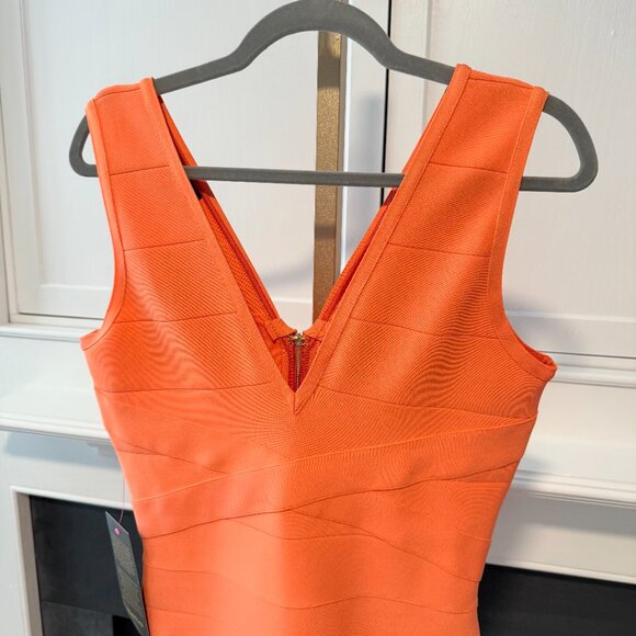 🧡 Coral Reef Bandage Dress | Double V Bodycon | Medium - Picture 2 of 11